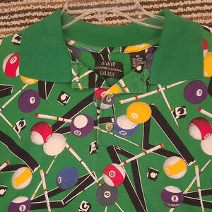 EXPRESSIONS Pool Billiards Abstract Green‎ AOP Cotton XL Mens Polo Shirt VTG